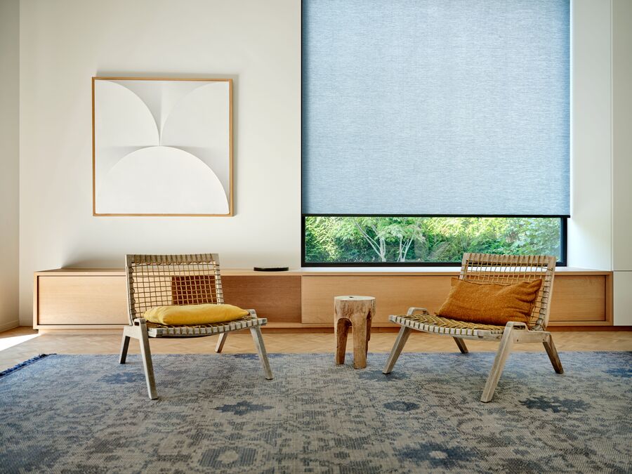 Blue roller shades